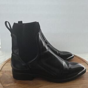 Zara‎ Trafaluc Boots Womens Size 38 Metallic Square Toe Studded Chelsea Shoes